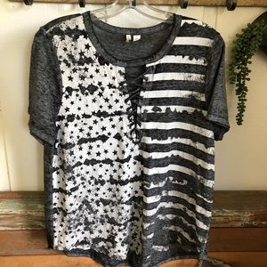 Gray and White Stars And Stripes Top